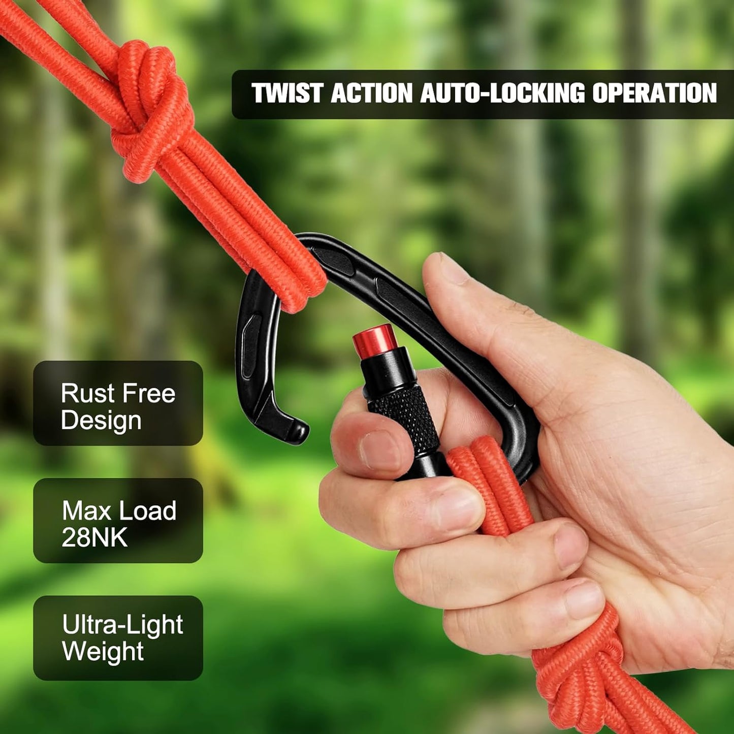 Auto Locking Carabiner Clips - 28KN (6172Lbs) Heavy Duty Caribeaners ,4PCS Large Carabiner Clip for Keychains,Hammock,Camping, Gym, Hiking, Outdoor ,Dog Leash