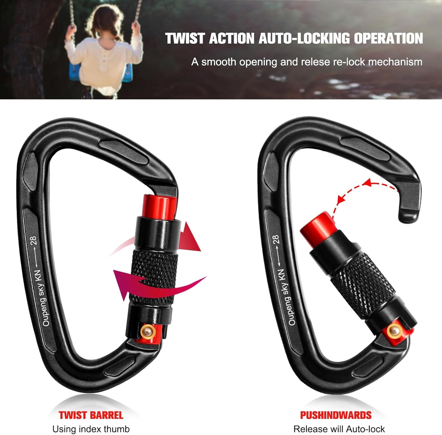 Auto Locking Carabiner Clips - 28KN (6172Lbs) Heavy Duty Caribeaners ,4PCS Large Carabiner Clip for Keychains,Hammock,Camping, Gym, Hiking, Outdoor ,Dog Leash