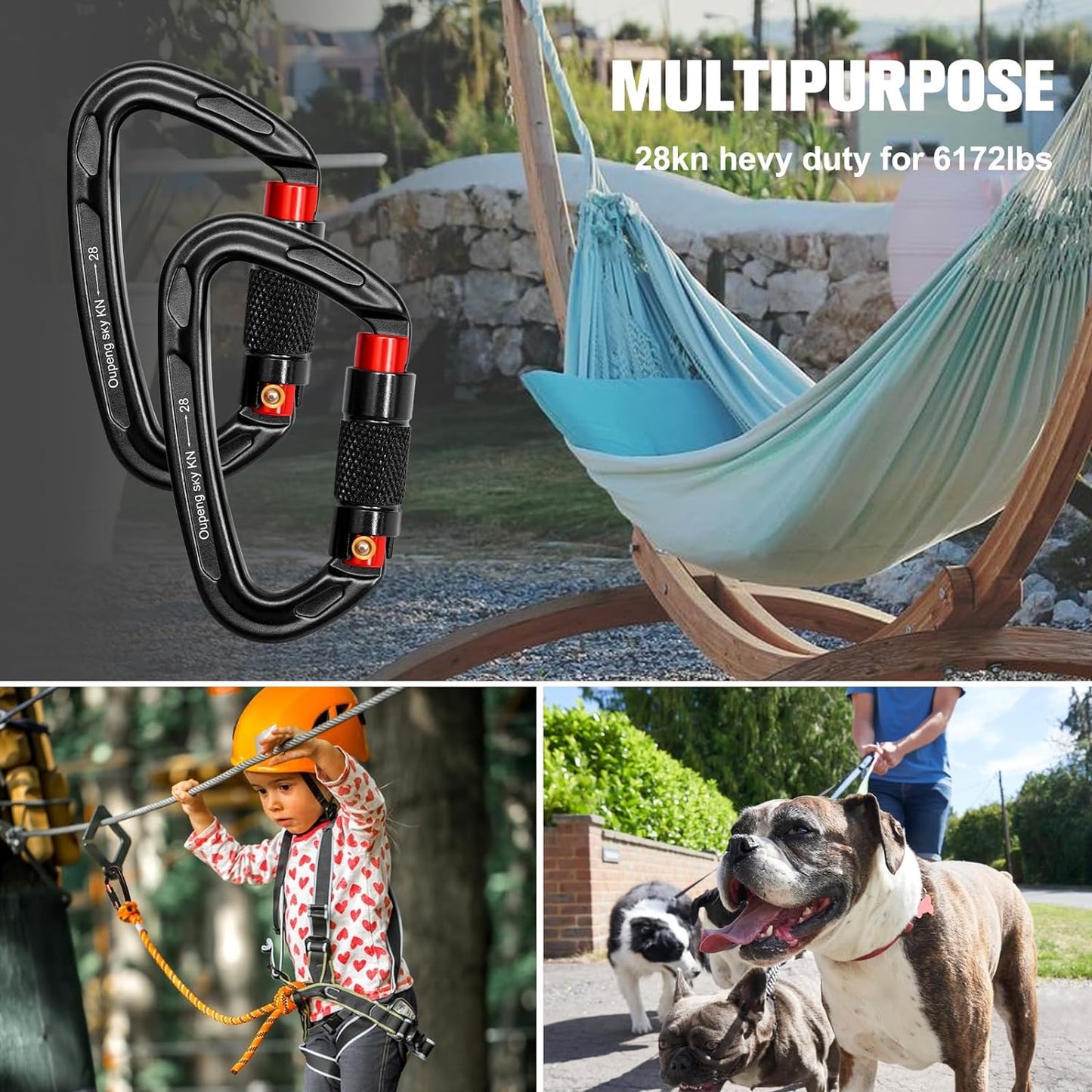Auto Locking Carabiner Clips - 28KN (6172Lbs) Heavy Duty Caribeaners ,4PCS Large Carabiner Clip for Keychains,Hammock,Camping, Gym, Hiking, Outdoor ,Dog Leash