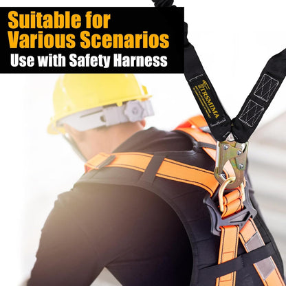 TRSMIMA Safety Harness Lanyard Retractable - Fall Protection Climbing Tree Strap 6 FT Double Leg Internal Shock Absorbing with Rebar & Snap Hook