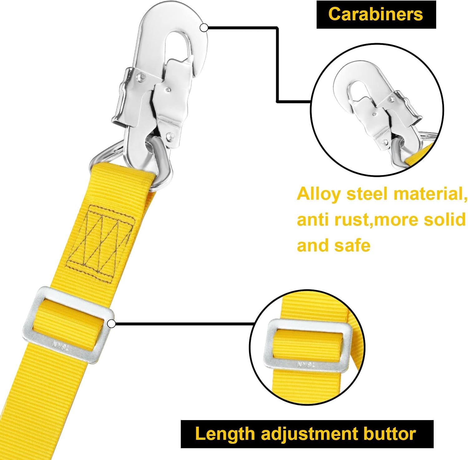 Trsmima Hunting Safety Harness, Tree Climbing Belt Restraint Lanyards, Safety Adjustable Lanyard, Add Level