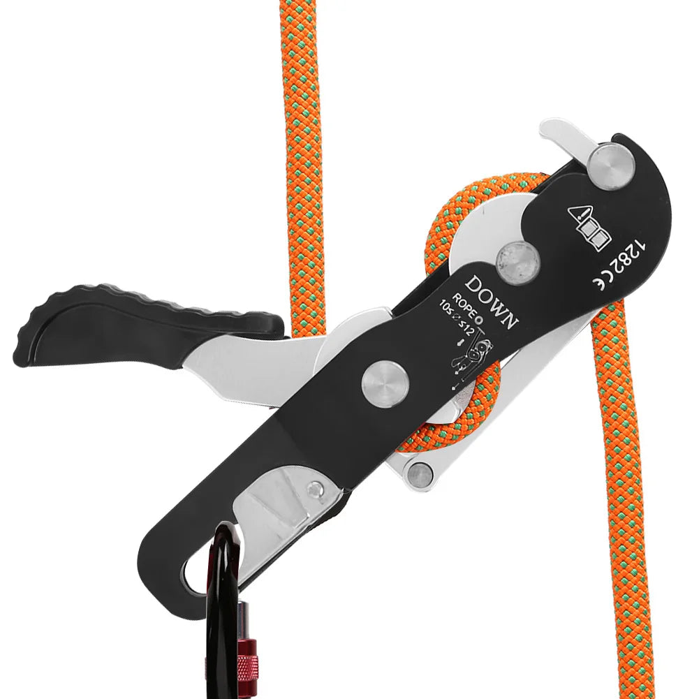 Climbing Descender Self Braking Stop Rope Clamp Grab Rescue Climb Accessories