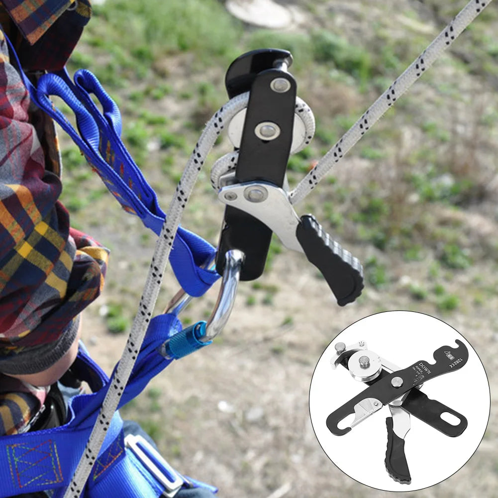 Climbing Descender Self Braking Stop Rope Clamp Grab Rescue Climb Accessories