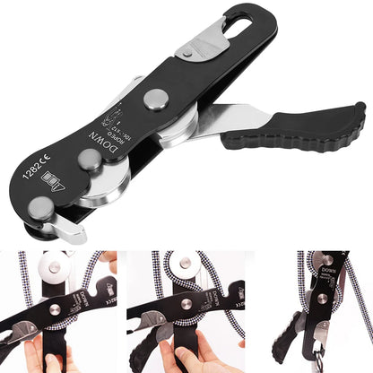 Climbing Descender Self Braking Stop Rope Clamp Grab Rescue Climb Accessories