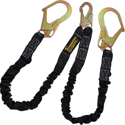 TRSMIMA Safety Harness Lanyard Retractable - Fall Protection Climbing Tree Strap 6 FT Double Leg Internal Shock Absorbing with Rebar & Snap Hook